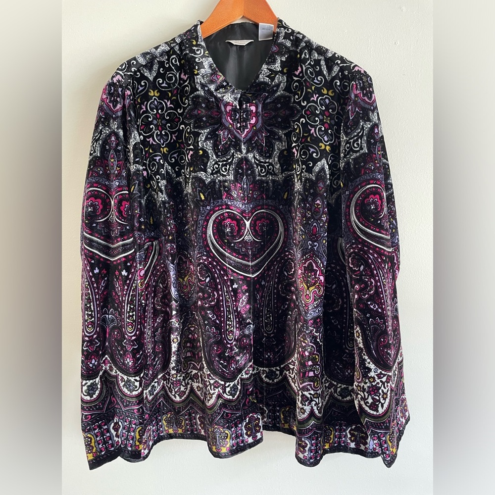Laura Ashley Woman Sz 3X Velvet Jacket Purple Black Whimsigoth Artsy Dark Floral